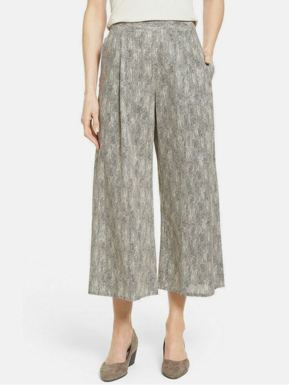 Eileen Fisher Chainette 100% Organic Cotton Print Wide Leg Pull On Pants Size XS - Picture 1 of 8